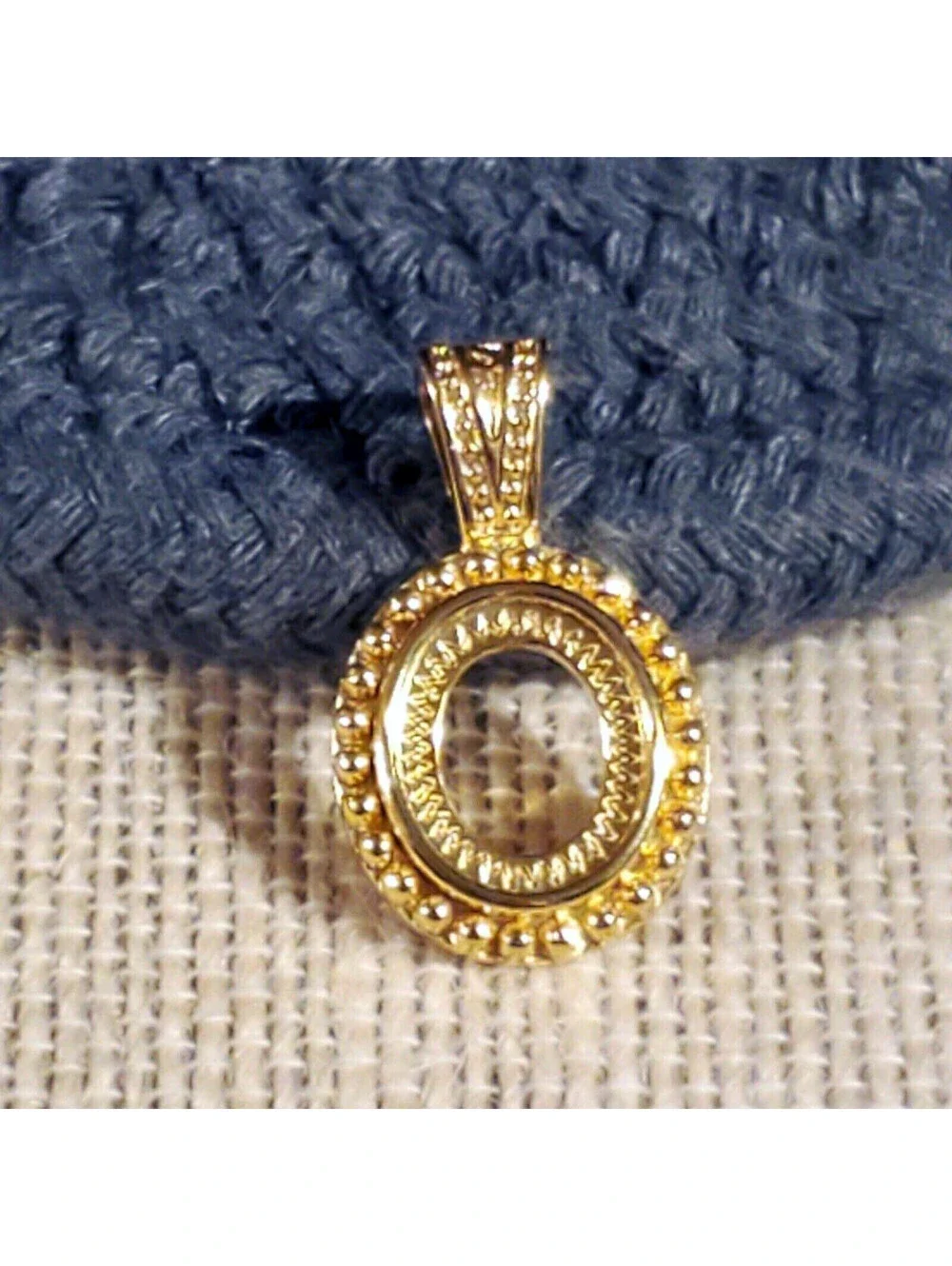 Gold 14K Plated Brass Fancy Dotted 12x10mm Oval Cabochon Pendant Setting